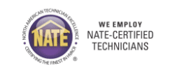 NATE certification logo with text stating "We employ NATE-certified technicians.