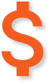 Large orange dollar sign symbol on a black background.