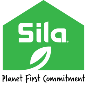 Green pentagon with the word "Sila" in white text above a stylized white leaf graphic.